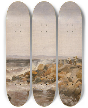 Triptych art skateboard deck of Adolph Tidemand From Kullen In Sweden by Adolph Tidemand (1814-1876)