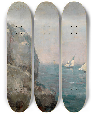 Triptych art skateboard deck of Pericles Pantazis The Cliff by Pericles Pantazis (1864-1871)