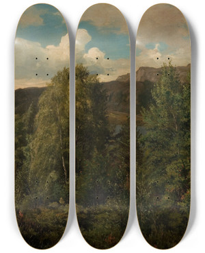 Triptych art skateboard deck of Amaldus Nielsen Fra Skogsfjord Mandal by Amaldus Nielsen (1838-1932)