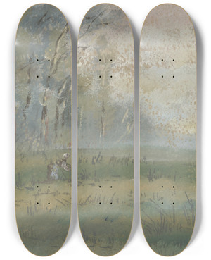 Triptych art skateboard deck of Jeanbaptistecamille Corot Landschaft Prs Bussires by Jean-Baptiste-Camille Corot (1796-1875)
