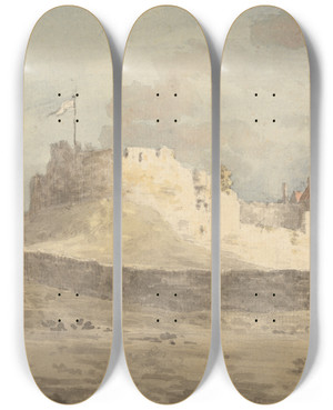 Triptych art skateboard deck of John Inigo Richards Chester Castle by John Inigo Richards (1731-1810)