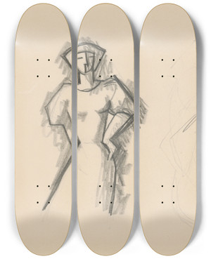 Triptych art skateboard deck of Mikul Galanda Sketchbook_50 by Mikulas Galanda (1895-1938)