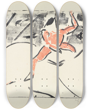 Triptych art skateboard deck of Ernst Ludwig Kirchner Zirkusreiter Auf Schimmel Jockeyreiter by Ernst Ludwig Kirchner (1880-1938)