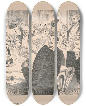 Triptych art skateboard deck of Florence Claxton A Game At Cards by Florence Claxton