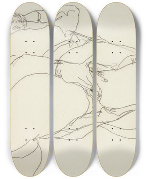 Triptych art skateboard deck of Egon Schiele Onanierende Frau Mit Gespreizten Schenkeln Masturbating Woman With Spread Thighs by Egon Schiele (1890-1918)