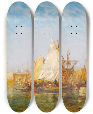 Triptych art skateboard deck of Flix Ziem View Of Venice With The Doges Palace_1 by Felix Ziem (1821-1911)