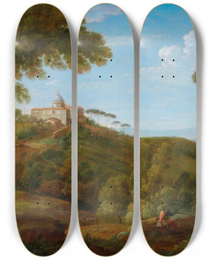 Triptych art skateboard deck of Henrik Frans Van Lint Castel Gandolfo by Henrik Frans Van Lint (1684-1763)