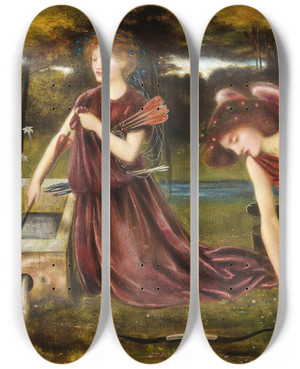 Triptych art skateboard deck of Edward Clifford The Forge Of Cupid by Edward Clifford (1844-1907)