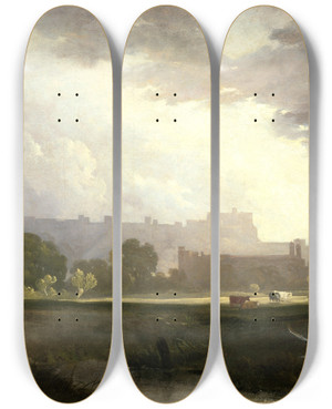 Triptych art skateboard deck of Sir Augustus Wall Callcott Windsor From Eton by Sir Augustus Wall Callcott (1779-1844)