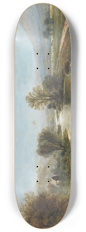 Edmund Darch Lewis - Panoramic Landscape with Farms, River, Cows and Mountains 8.25 inch art skate deck