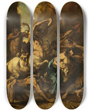 Triptych art skateboard deck of Sebastiano Ricci The Temptation Of Saint Anthony_3 by Sebastiano Ricci (1659-1734)