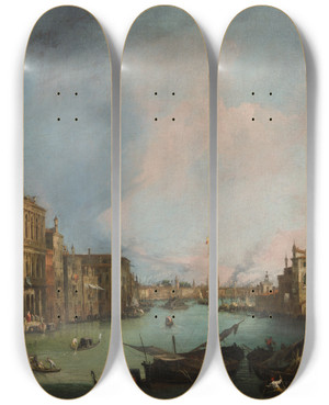 Triptych art skateboard deck of Canaletto The Grand Canal In Venice With The Palazzo Corner Cagrande by Canaletto (1697-1768)