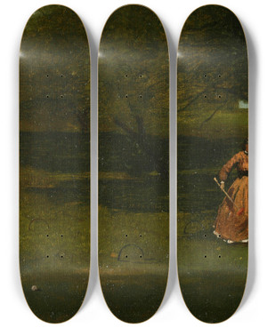 Triptych art skateboard deck of Winslow Homer Croquet Player by Winslow Homer (1836-1910)
