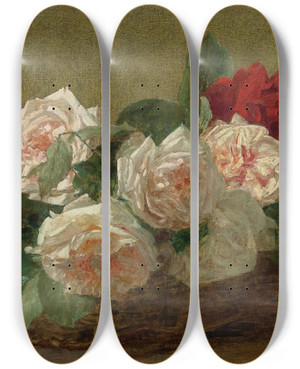 Triptych art skateboard deck of Victoria Fantinlatour Panier De Roses by Victoria Fantin Latour (1840-1926)