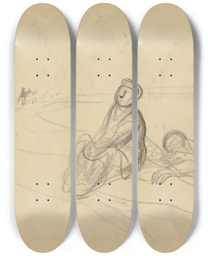 Triptych art skateboard deck of Jeanlouis Forain Two Figures On A Road Verso by Jean Louis Forain (1852-1931)