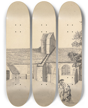 Triptych art skateboard deck of Capt Francis Grose The Church Of St Margaret Of Antioch Binsey Oxfordshire by Capt Francis Grose (1731-1791)