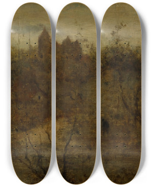 Triptych art skateboard deck of Matthijs Maris The Enchanted Castle by Matthijs Maris (1839-1917)