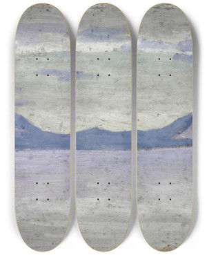 Triptych art skateboard deck of Ernst Schiess Ferne Berge Im Meer by Ernst Schiess (1872-1919)