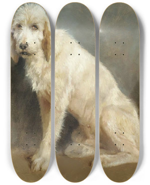 Triptych art skateboard deck of Rosa Bonheur Study Of Two Dogs by Rosa Bonheur (1822-1899)