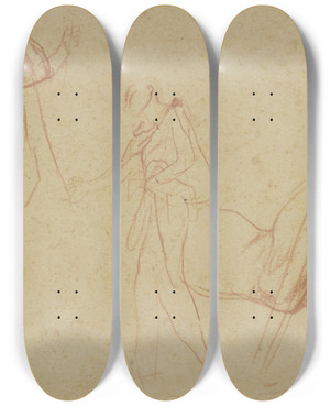 Triptych art skateboard deck of Otto Scholderer Studienblatt Der Heilige Christophorus by Otto Scholderer (1834-1902)