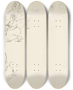 Triptych art skateboard deck of Peter Hansen Blad Med Studier Fra Et Italiensk Marked by Peter Hansen (1868-1928)