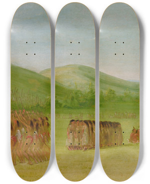Triptych art skateboard deck of George Catlin Ballplay Dance Choctaw by George Catlin (1796-1872) Triptych art skateboard deck of George Catlin Ballplay Dance Choctaw by George Catlin (1796-1872)