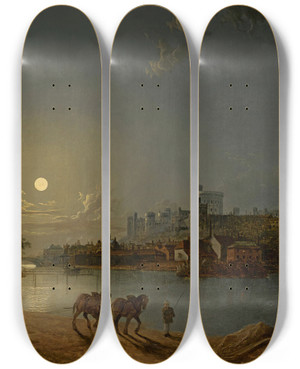 Triptych art skateboard deck of Henry Pether Windsor From The Thames by Henry Pether (1828-1865)