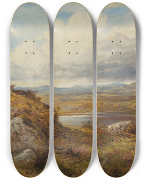 Triptych art skateboard deck of Benjamin Williams Leader Among The Welsh Hills by Benjamin Williams Leader (1831-1923)