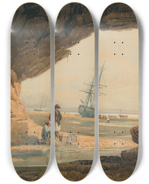 Triptych art skateboard deck of Samuel Prout Coast Scene Near Plymouth by Samuel Prout (1783-1852)