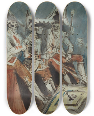 Triptych art skateboard deck of Constantin Guys Coachmen by Constantin Guys (1805-1892)