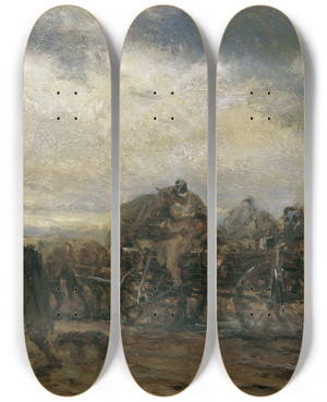 Triptych art skateboard deck of August Von Pettenkofen Der Verwundetentransport Ii by August Von Pettenkofen (1822-1889)