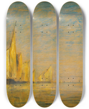 Triptych art skateboard deck of William Gedney Bunce A Group Of Boats Venice by William Gedney Bunce (1840-1916)