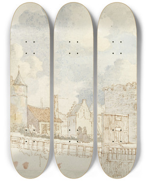 Triptych art skateboard deck of Jan Hulswit Kasteel Marquette by Jan Hulswit (1766-1822)