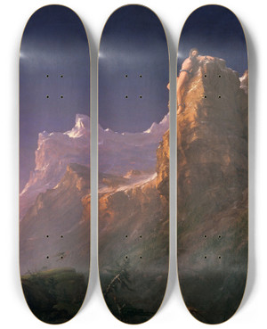 Triptych art skateboard deck of Thomas Cole Prometheus Bound by Thomas Cole (1801-1848)