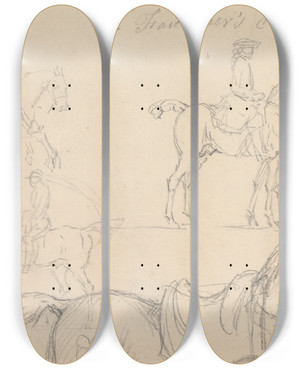 Triptych art skateboard deck of James Seymour Six Studies Of Horses And Riders by James Seymour (1697-1752)