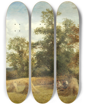 Triptych art skateboard deck of David Bates A Cornfield At West Malvern by David Bates (1840-1921)