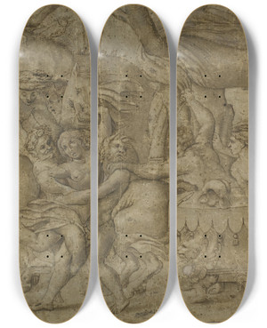 Triptych art skateboard deck of After Enea Vico Battle Of The Lapiths And Centaurs by After Enea Vico (1523-1567)