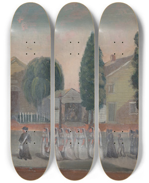 Triptych art skateboard deck of William P Chappel Infant Funeral Procession by William P Chappel (1801-1878)