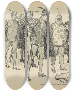Triptych art skateboard deck of Charles Dana Gibson She Goes To The Fancy Dress Ball As Juliet by Charles Dana Gibson (1867-1944)
