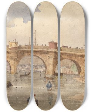 Triptych art skateboard deck of William Henry Lake Price The Pont Neuf by William Henry Lake Price (1810-1896)