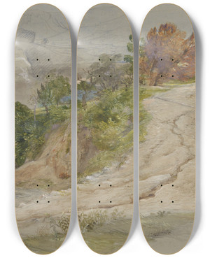 Triptych art skateboard deck of Samuel Palmer Road In An Italian Mountain Landscape by Samuel Palmer (1805-1881)