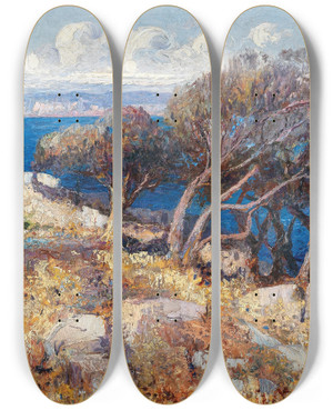 Triptych art skateboard deck of Leontine Von Littrow A Coastal Landscape_2 by Leontine Von Littrow (1860-1914)