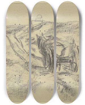 Triptych art skateboard deck of Max Liebermann Wain In The Dunes by Max Liebermann (1847-1935)