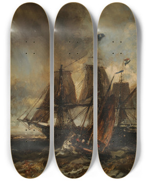 Triptych art skateboard deck of Johan Barthold Jongkind Le Grain by Johan Barthold Jongkind (1819-1891)