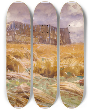 Triptych art skateboard deck of John Singer Sargent Camouflaged Field In France by John Singer Sargent (1856-1925)