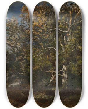 Triptych art skateboard deck of Narcissevirgile Diaz De La Pea Paysanne Dans La Fort Dautomne by Narcisse-Virgile Diaz de La Pea (1808-1876)
