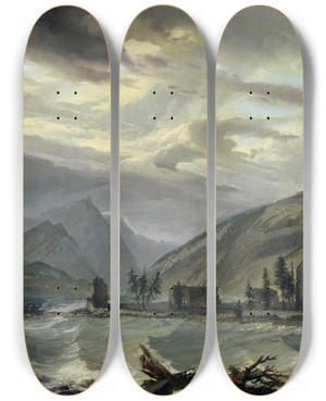 Triptych art skateboard deck of Caspar Wolf Tempest Over The Lake Of Thun by Caspar Wolf (1735-1783)