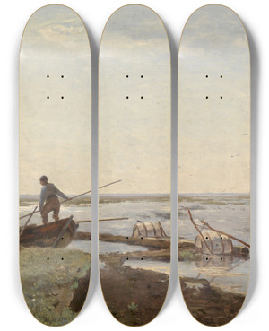 Triptych art skateboard deck of Paul Joseph Constantin Gabril Polder Landscape In The Kamperpolder by Paul Joseph Constantin Gabriel (1828-1903)