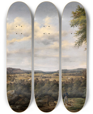 Triptych art skateboard deck of Johann Wilhelm Schirmer Landschaft In Belgien by Johann Wilhelm Schirmer (1807-1863)