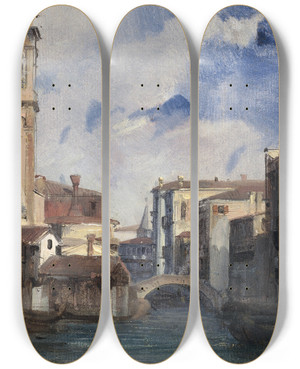Triptych art skateboard deck of Julesromain Joyant The Church Of San Trovaso by Jules Romain Joyant (1803-1854)